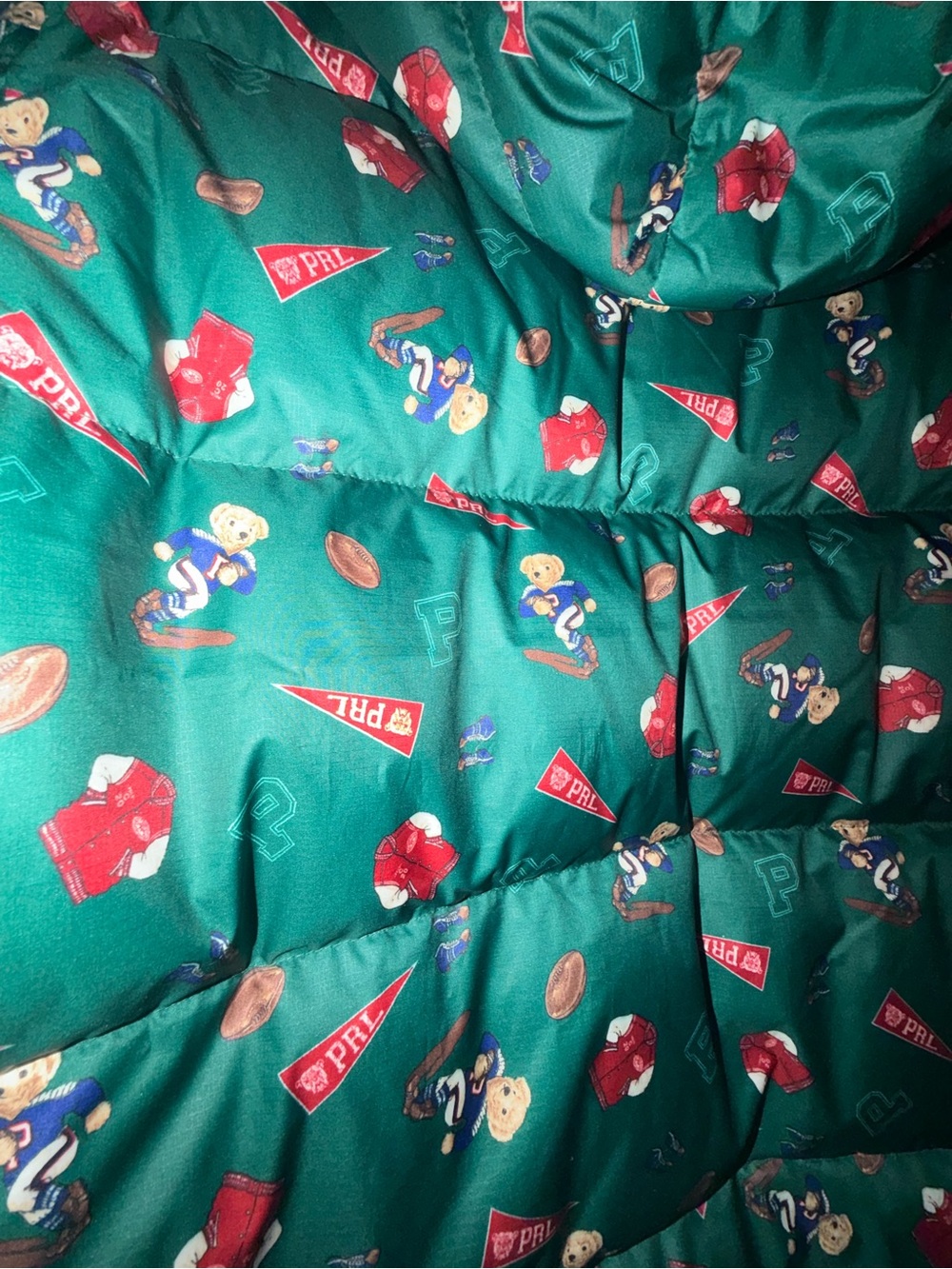 Green Polo Bear Print Puffer Jacket KIDS XL 18-20